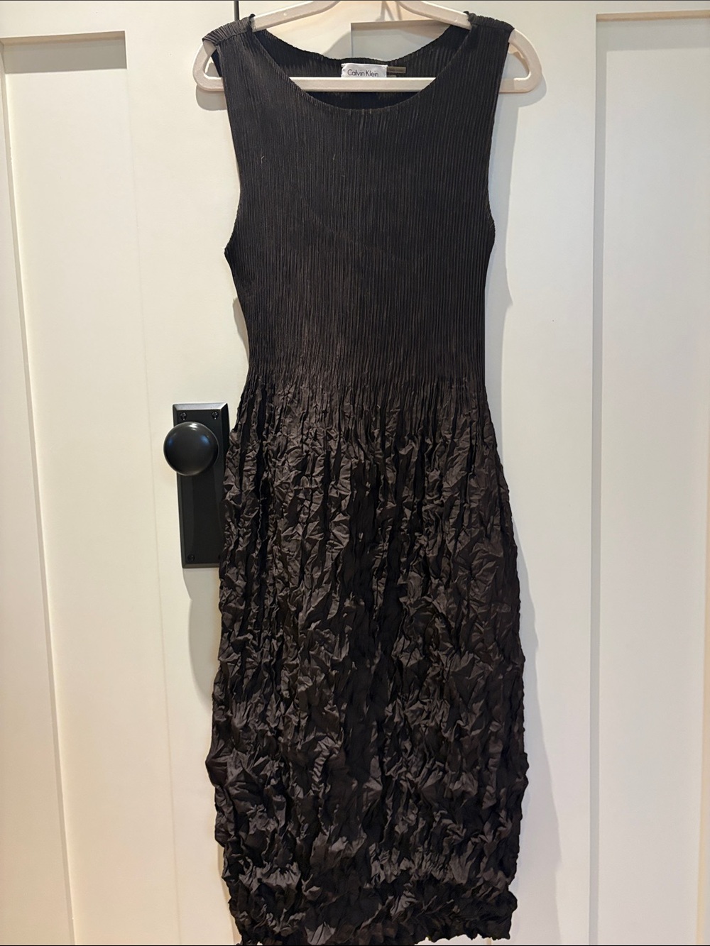 Calvin Klein dark brown  Sleeveless Crinkled Midi Dress
